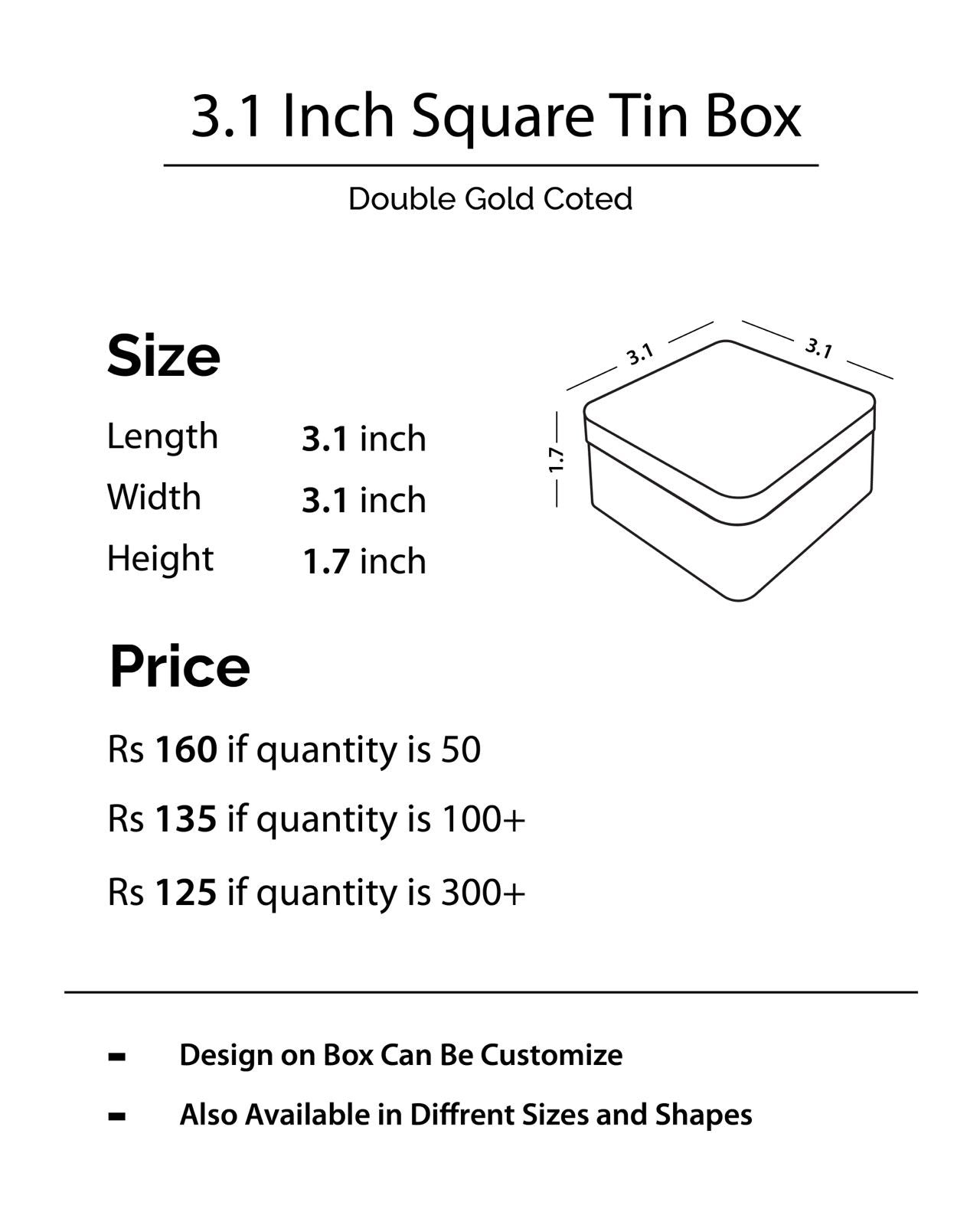3.1 Inch Square Tin Bid Box DT010